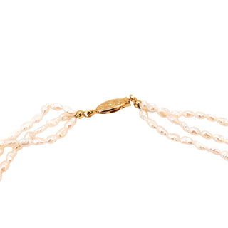 Vintage 19-Inch Cultured 5mm White Mini Baroque Pearl & Garnet Necklace GP Clasp