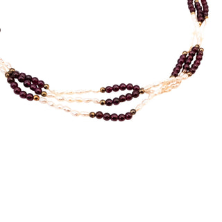 Vintage 19-Inch Cultured 5mm White Mini Baroque Pearl & Garnet Necklace GP Clasp