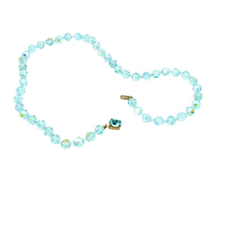 Vintage Sky Blue Aurora Borealis Crystal Necklace And Brooch Set