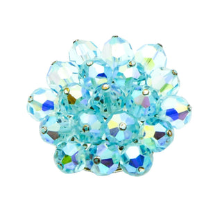 Vintage Sky Blue Aurora Borealis Crystal Necklace And Brooch Set