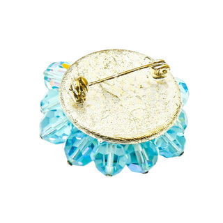 Vintage Sky Blue Aurora Borealis Crystal Necklace And Brooch Set