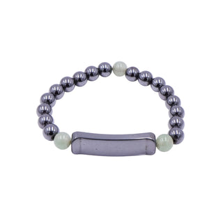 Hematite & Green Aventurine Stretch ID Bracelet Metallic Gray Beads 7 Inches