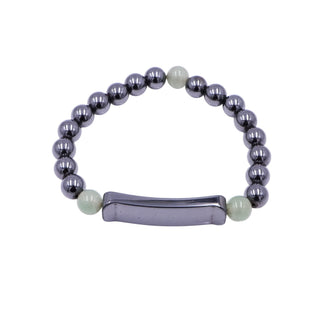 Hematite & Green Aventurine Stretch ID Bracelet Metallic Gray Beads 7 Inches