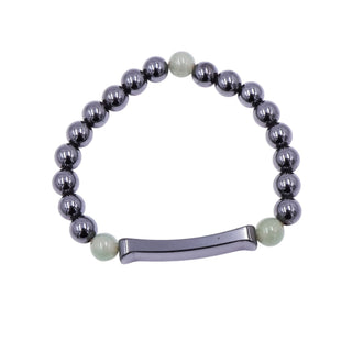 Hematite & Green Aventurine Stretch ID Bracelet Metallic Gray Beads 7 Inches
