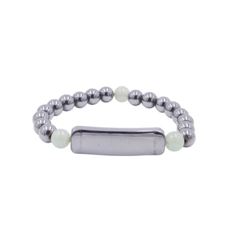 Hematite & Green Aventurine Stretch ID Bracelet Metallic Gray Beads 7 Inches