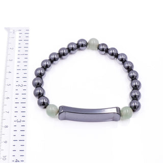 Hematite & Green Aventurine Stretch ID Bracelet Metallic Gray Beads 7 Inches