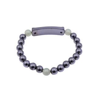 Hematite & Green Aventurine Stretch ID Bracelet Metallic Gray Beads 7 Inches