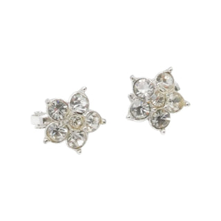 Bogoff Rhinestone Flower Clip Earrings Silver Vintage Signed 3/4"