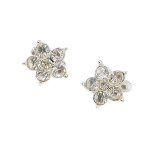 Bogoff Rhinestone Flower Clip Earrings Silver Vintage Signed 3/4"