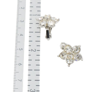 Bogoff Rhinestone Flower Clip Earrings Silver Vintage Signed 3/4"