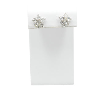 Bogoff Rhinestone Flower Clip Earrings Silver Vintage Signed 3/4"
