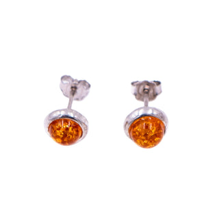 Sterling Silver 7mm Baltic Amber Cabochon Stud Earrings