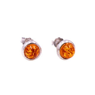 Sterling Silver 7mm Baltic Amber Cabochon Stud Earrings