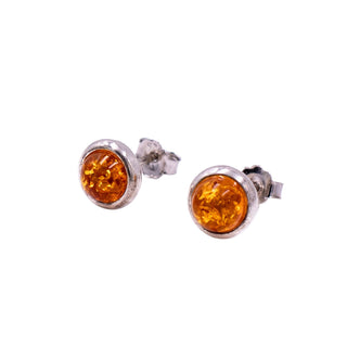 Sterling Silver 7mm Baltic Amber Cabochon Stud Earrings
