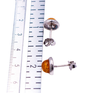 Sterling Silver 7mm Baltic Amber Cabochon Stud Earrings