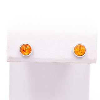 Sterling Silver 7mm Baltic Amber Cabochon Stud Earrings