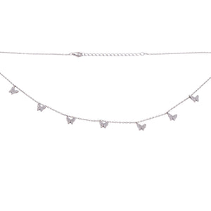 Sterling Silver Clear CZ Seven Butterfly 18 Inch Station Necklace