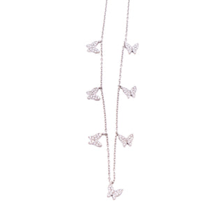 Sterling Silver Clear CZ Seven Butterfly 18 Inch Station Necklace