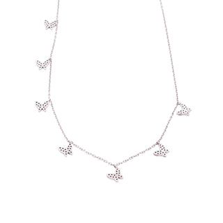 Sterling Silver Clear CZ Seven Butterfly 18 Inch Station Necklace