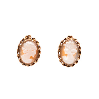 BAL-RON Vintage 18x13mm 12K Gold Filled Shell Cameo French Back Earrings