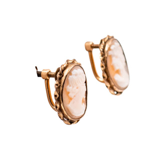 BAL-RON Vintage 18x13mm 12K Gold Filled Shell Cameo French Back Earrings