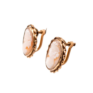 BAL-RON Vintage 18x13mm 12K Gold Filled Shell Cameo French Back Earrings