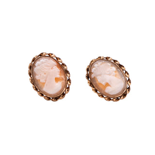 BAL-RON Vintage 18x13mm 12K Gold Filled Shell Cameo French Back Earrings