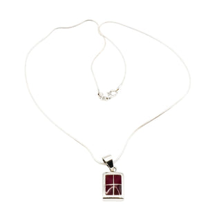 Vintage Red Jasper Inlay Sterling Silver Mexico Pendant Necklace