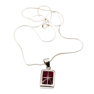 Vintage Red Jasper Inlay Sterling Silver Mexico Pendant Necklace