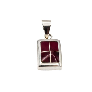 Vintage Red Jasper Inlay Sterling Silver Mexico Pendant Necklace