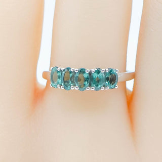 Sterling Silver Indian Ocean Apatite Ring | Size 8 | Five-Stone Oval Band