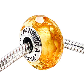 Pandora Golden Fascinating Faceted Murano Glass Sterling Silver Charm