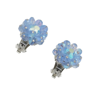 Hobe Blue Aurora Borealis Crystal Flower Clip Earrings Vintage 1"