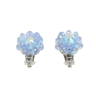 Hobe Blue Aurora Borealis Crystal Flower Clip Earrings Vintage 1"