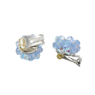 Hobe Blue Aurora Borealis Crystal Flower Clip Earrings Vintage 1"