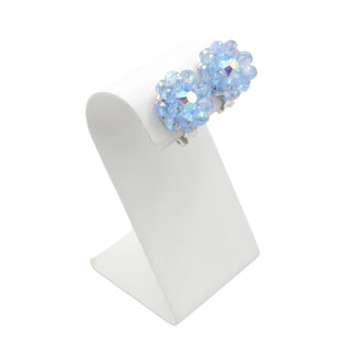 Hobe Blue Aurora Borealis Crystal Flower Clip Earrings Vintage 1"