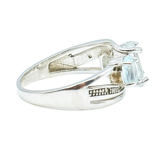 Aquamarine and Topaz Ring With Diamond Accents Platinum Over Sterling Silver Size 7.5