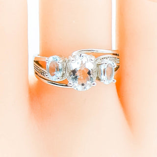 Aquamarine and Topaz Ring With Diamond Accents Platinum Over Sterling Silver Size 7.5