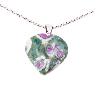 Ruby Zoisite Sterling Silver Heart Gemstone 16 Inch Pendant Necklace