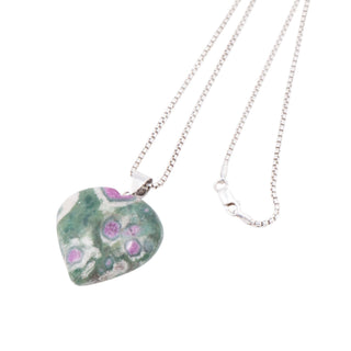 Ruby Zoisite Sterling Silver Heart Gemstone 16 Inch Pendant Necklace