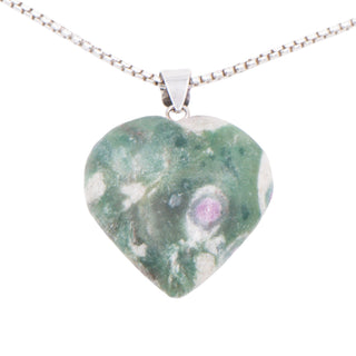 Ruby Zoisite Sterling Silver Heart Gemstone 16 Inch Pendant Necklace