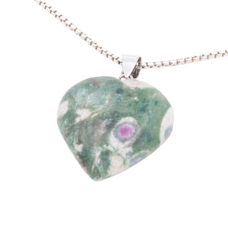 Ruby Zoisite Sterling Silver Heart Gemstone 16 Inch Pendant Necklace