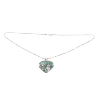 Ruby Zoisite Sterling Silver Heart Gemstone 16 Inch Pendant Necklace