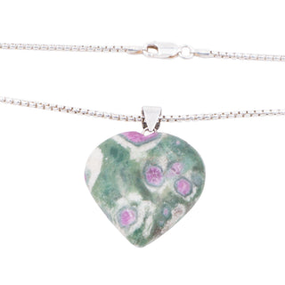 Ruby Zoisite Sterling Silver Heart Gemstone 16 Inch Pendant Necklace