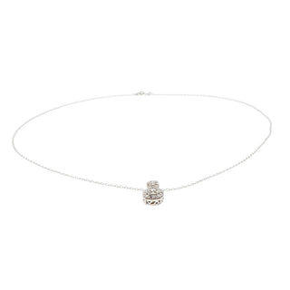Sterling Silver Pave CZ Double Circle Pendant Necklace 18 Inches