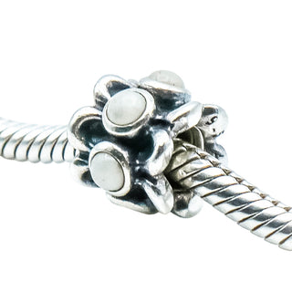 Pandora Retired Forget Me Not White Agate Sterling Silver Flower Charm
