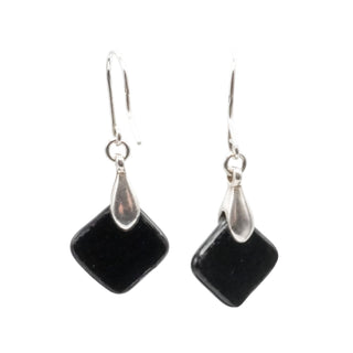 Sterling Silver Art Glass Dangle Earrings Black Multicolor 1.5 Inch Drop