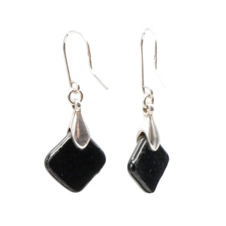 Sterling Silver Art Glass Dangle Earrings Black Multicolor 1.5 Inch Drop