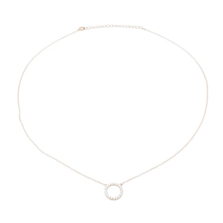 Rose Gold Tone Sterling Silver Pave CZ Circle Necklace 16 to 18 Inches