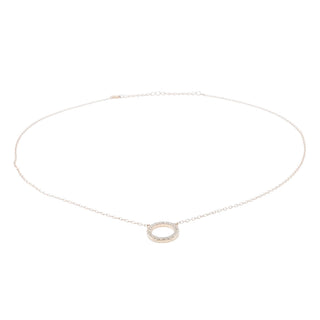 Rose Gold Tone Sterling Silver Pave CZ Circle Necklace 16 to 18 Inches